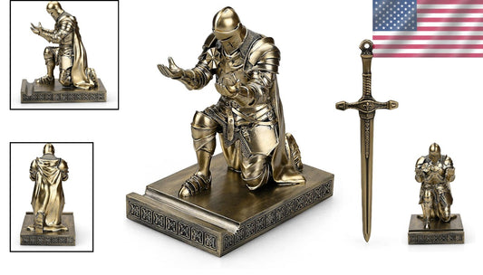 Elegant King's Guard Knight Pen Holder & Mobile Stand - Bronze Desk Ornament