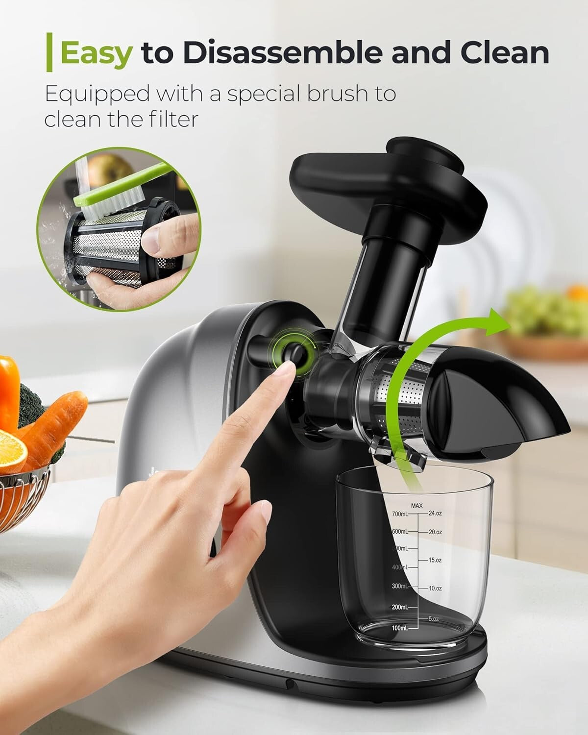 BPA-Free Cold Press Juicer with 2 Speeds & 1.5-Pound Capacity for Healthy Juices