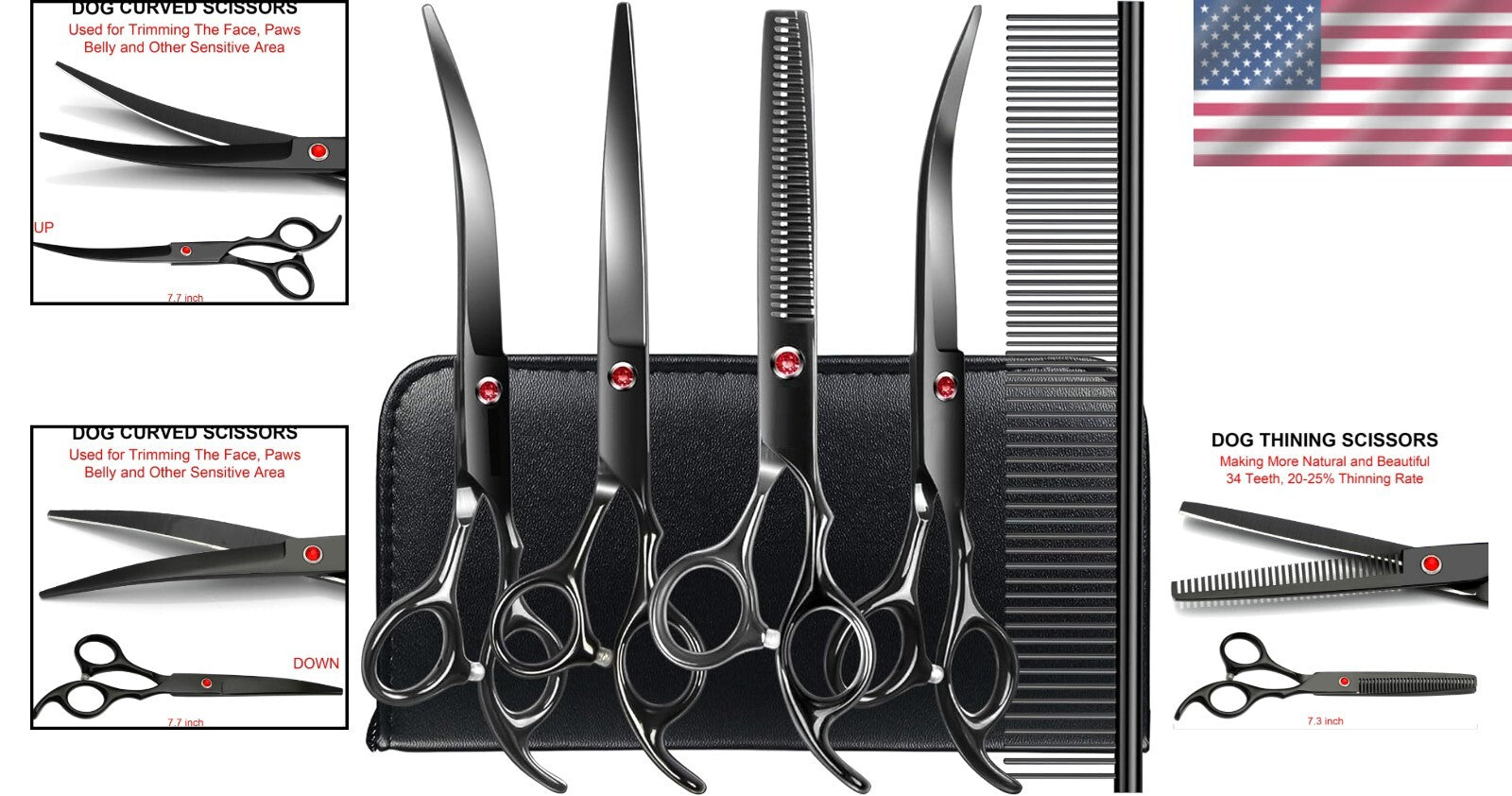 Ergonomic 6-in-1 Pet Grooming Scissors Kit - Precision Cutting for Dogs & Cats