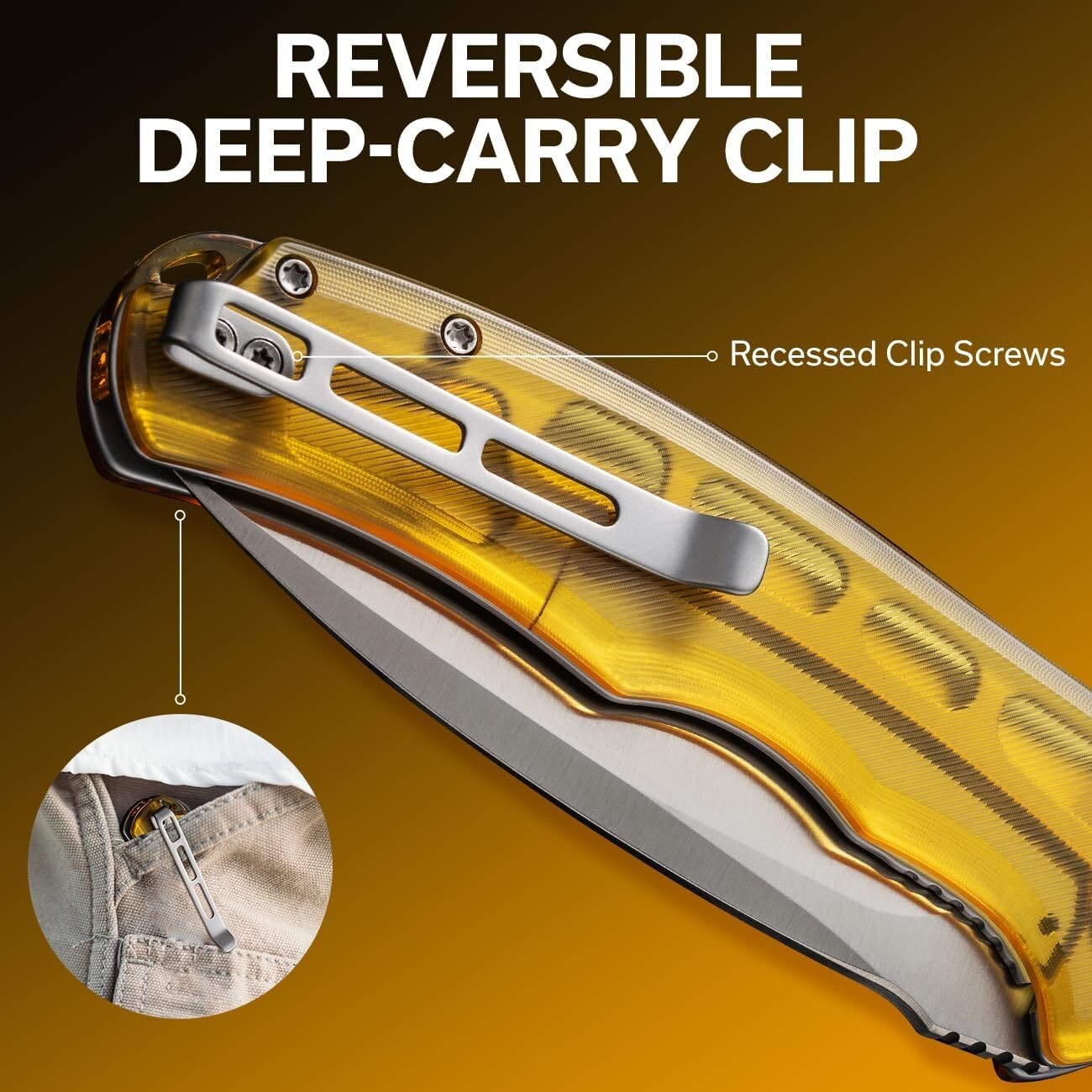 Durable Amber Ultem Handle Pocket Knife - 3.75" EDC Blade, Ideal for Outdoor Use