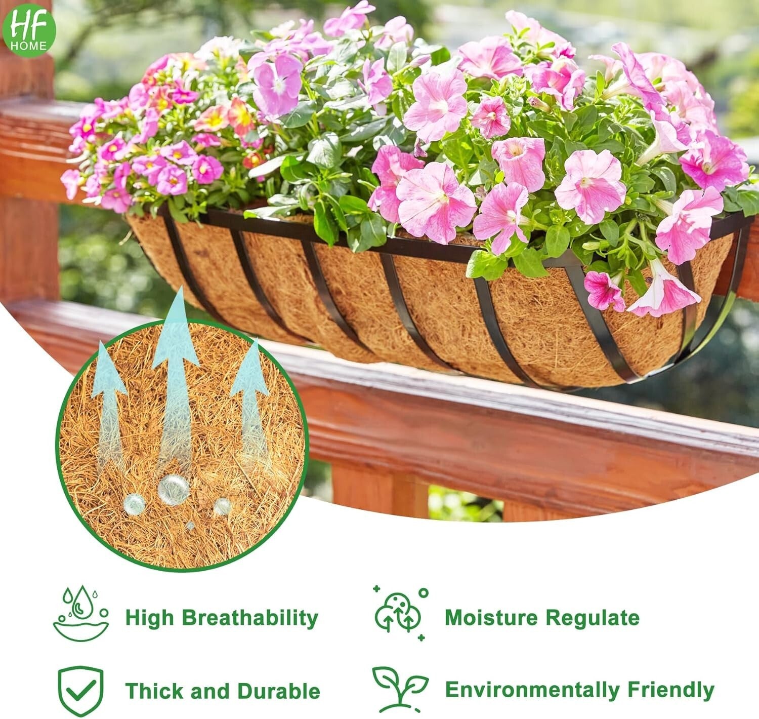 Elegant Rectangular 30" Railing Planter with Coco Liners - Add Rustic Charm!