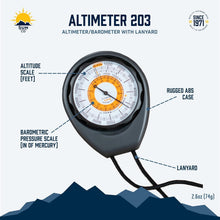 Load image into Gallery viewer, Rugged 15,000 ft Altimeter 203: Battery-Free Analog Barometer with Carry Lanyard