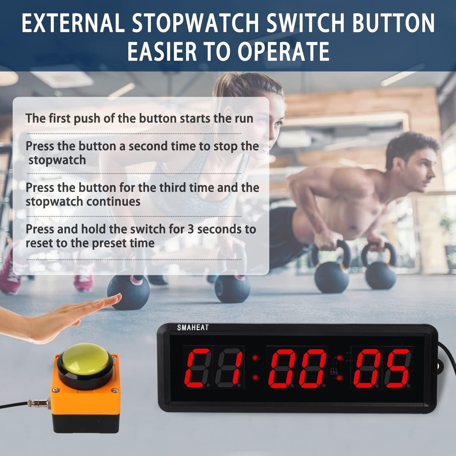 1.5-Inch LED Gym Timer with Interval Settings & Remote Control Functionality