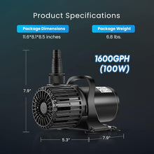 Load image into Gallery viewer, Durable 100W Water Pump 1600GPH for Aquatic Features - Quiet &amp; Energy Efficient