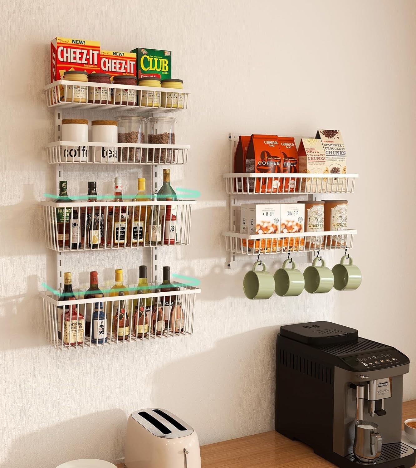 9-Tier White Hanging Shelves with Adjustable Baskets – Perfect for Pantry & More