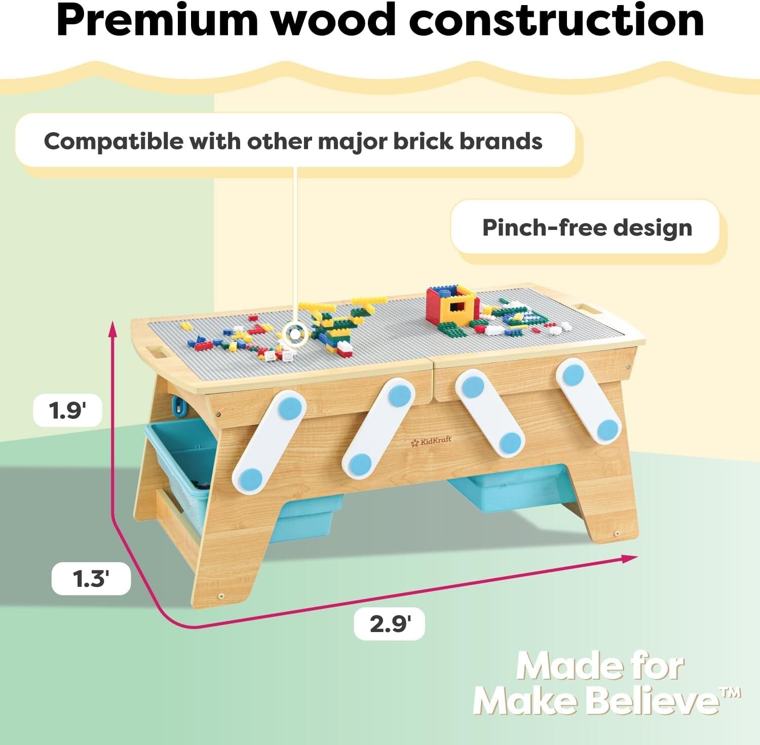 Durable Building Bricks Storage Table with Three Bins - Versatile Play Space