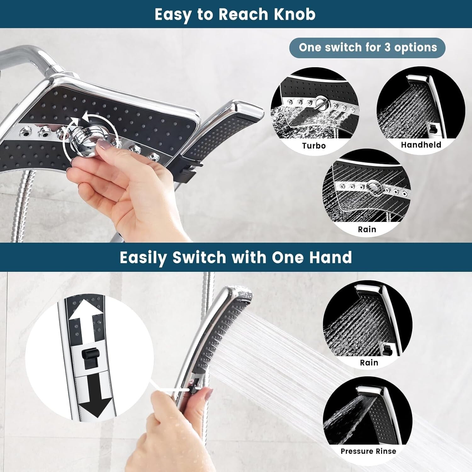 Stylish Dual Shower Head Set: Handheld & Rainfall with Tool-Free Installation