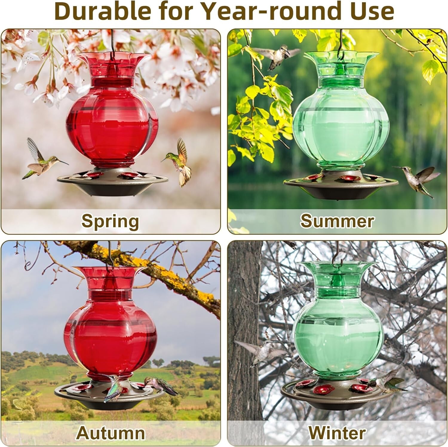 Durable 23oz Outdoor Hanging Hummingbird Feeder - Leak-Proof & Rustproof, 2-Pack