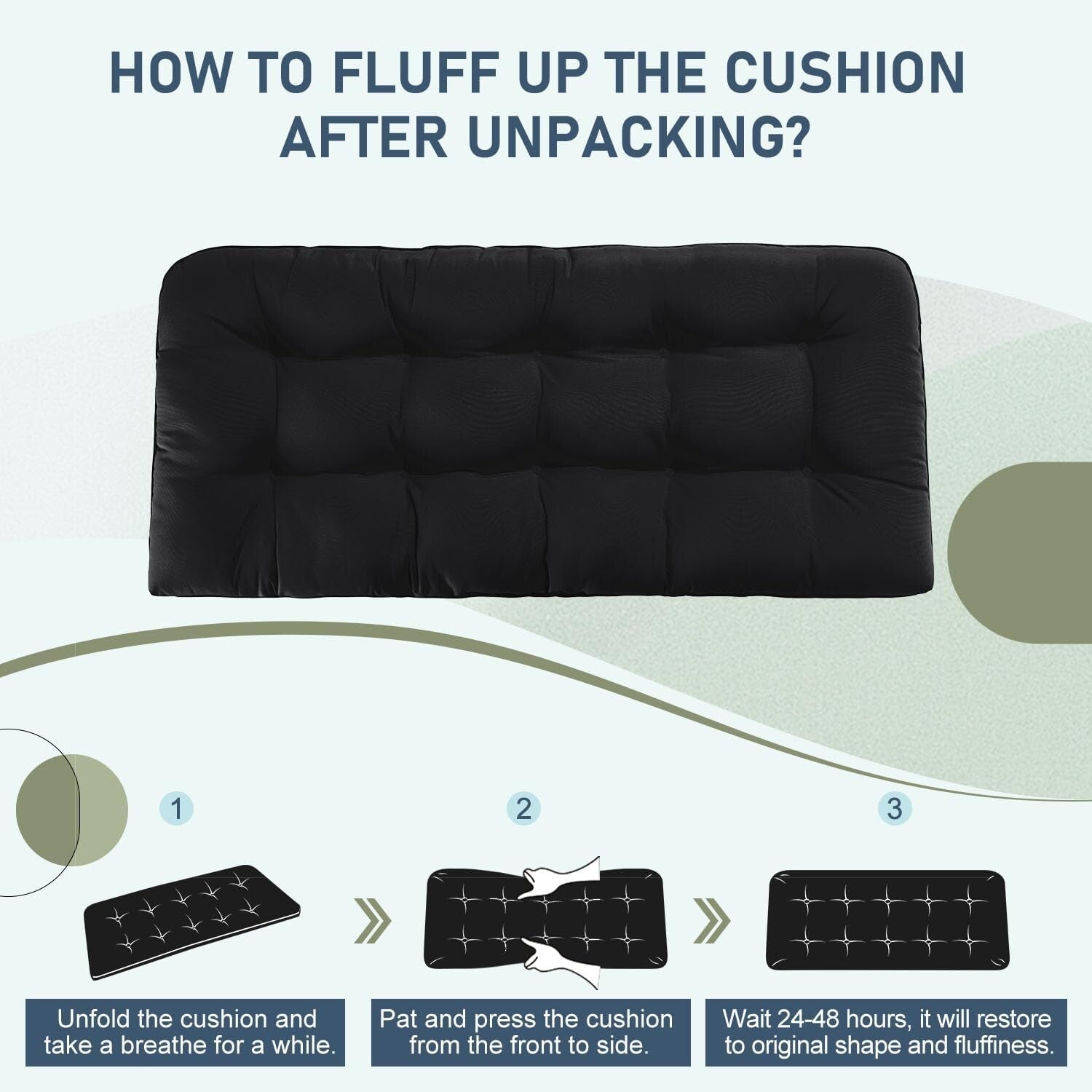 Durable 48x18x5 Black Patio Cushion - Waterproof and Stain-Resistant Design