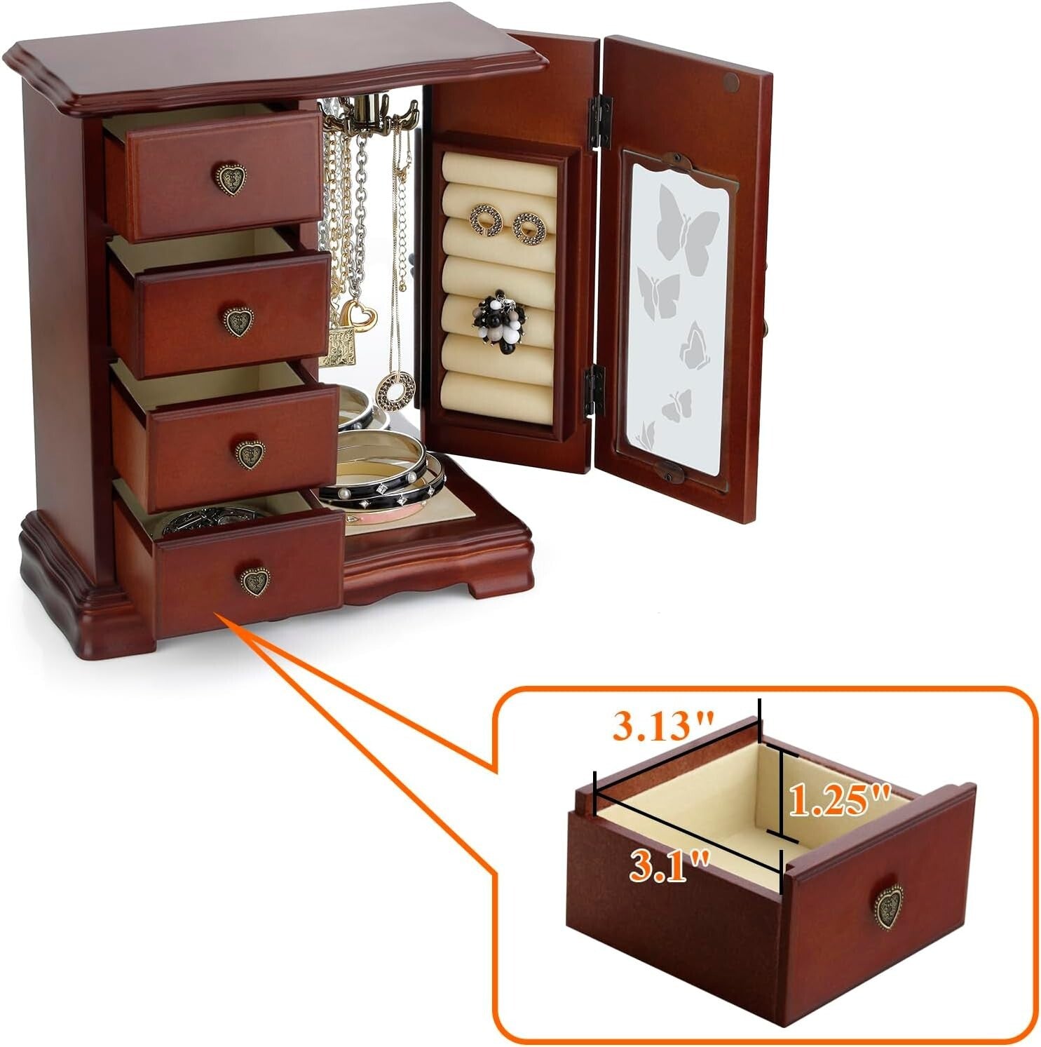 Compact Jewelry Organizer with 4 Drawers & Built-In Carousel - Women’s Essential