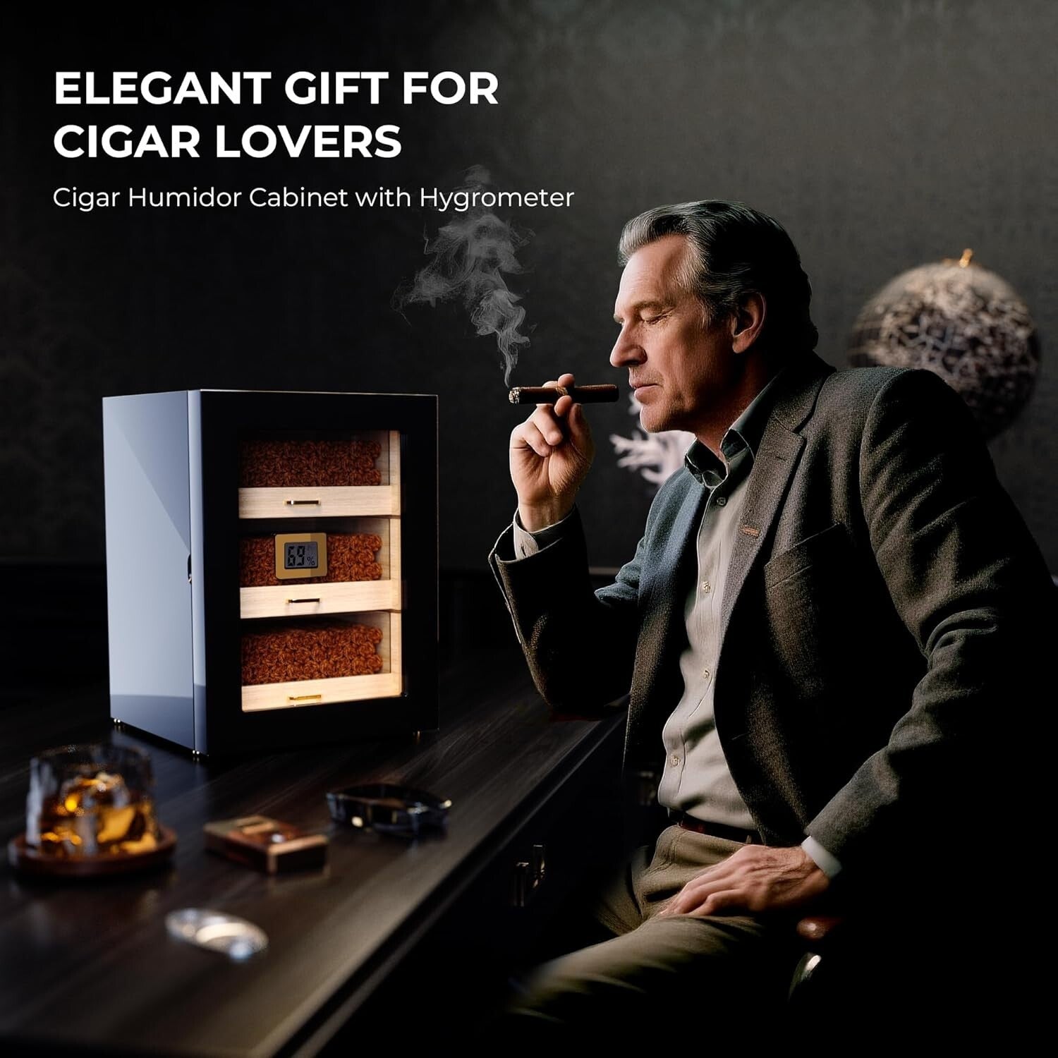 Luxury Desktop Cigar Humidor with Hygrometer & Removable Shelf for 150 Cigars