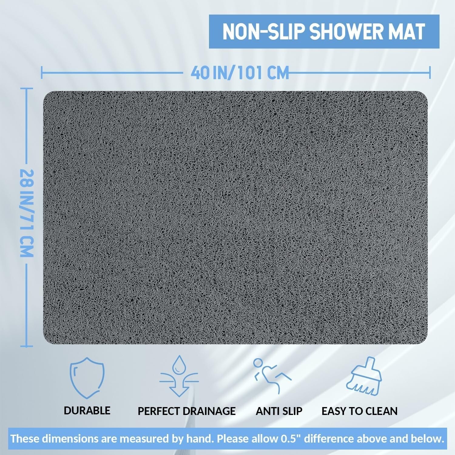 40"x28" Non-Slip Bathtub Mat - Fast Drying Anti-Slip Shower Safety Solution