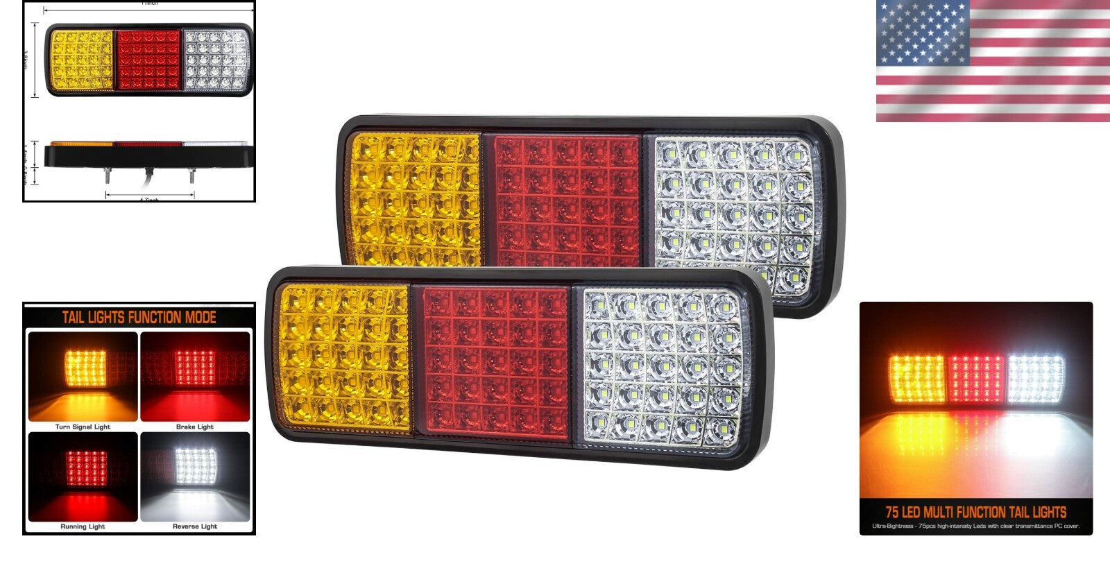 Durable 75 LED Tail Light Bar - Easy Installation, Waterproof for Trucks & Boats