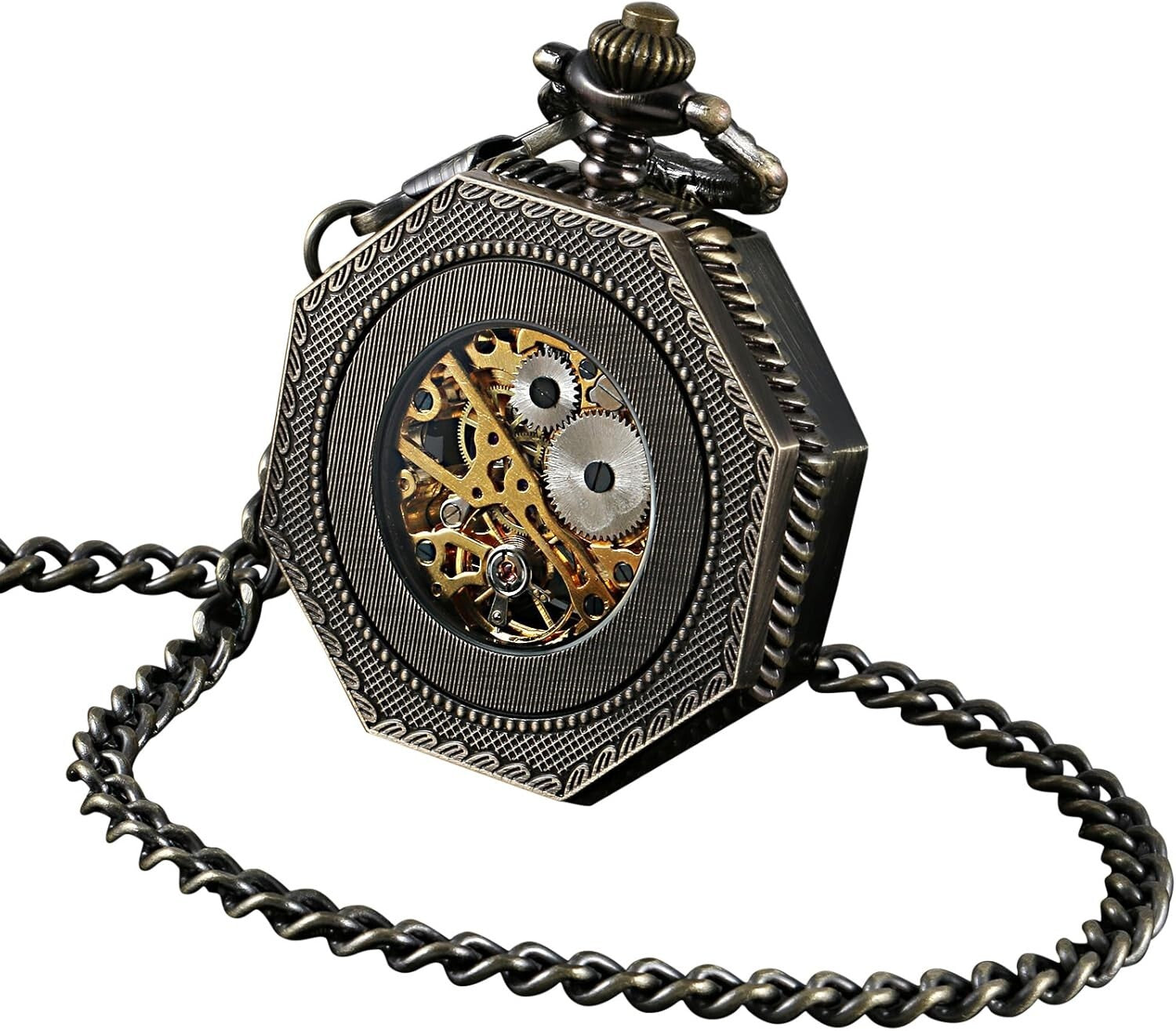 Elegant Mechanical Pocket Watch with See-Through Gears - Ideal for Cosplay