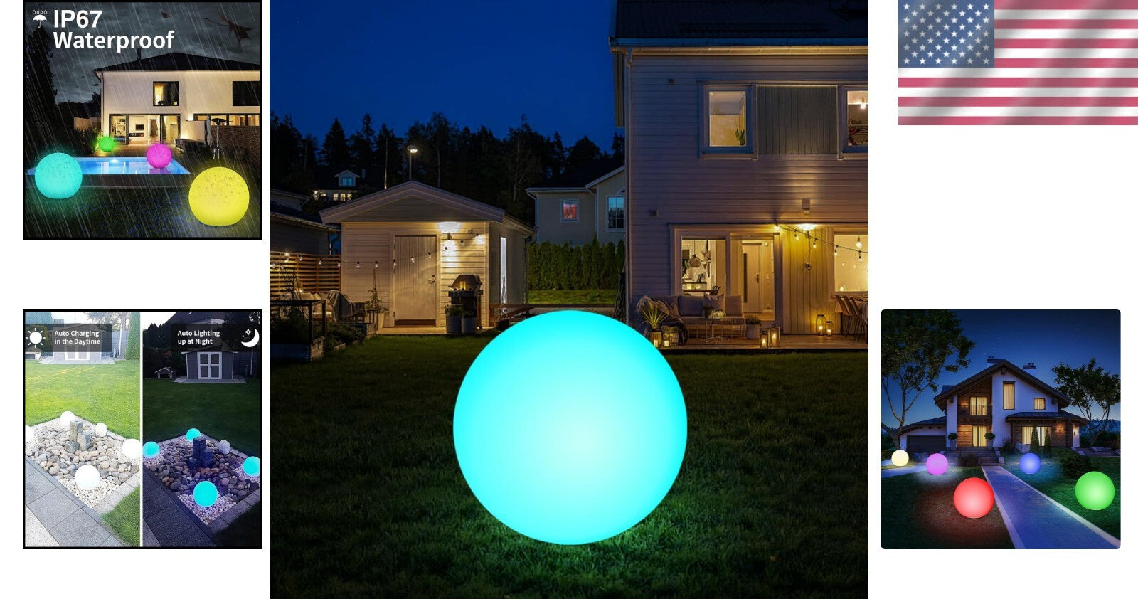 12-Inch RGB Color Changing Solar Globe Light - IP67 Waterproof Outdoor Elegance