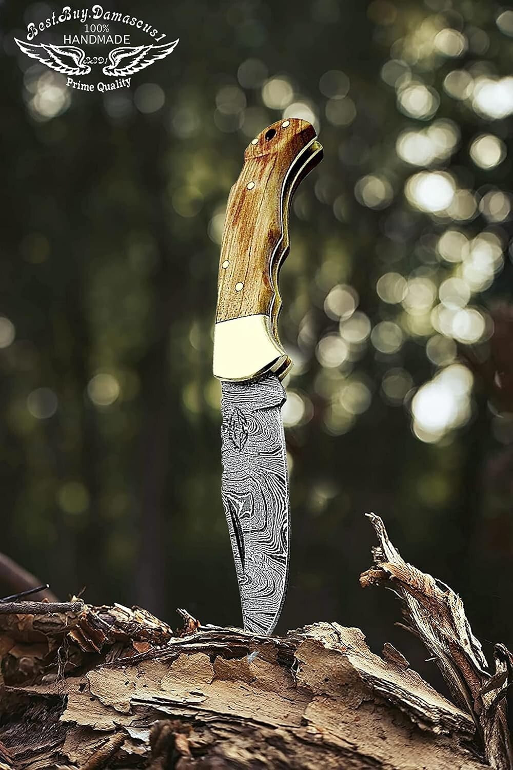 Handcrafted Damascus Steel Folding Knife with Leather Sheath - A Collector's Gem