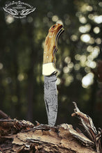 Load image into Gallery viewer, Handcrafted Damascus Steel Folding Knife with Leather Sheath - A Collector's Gem