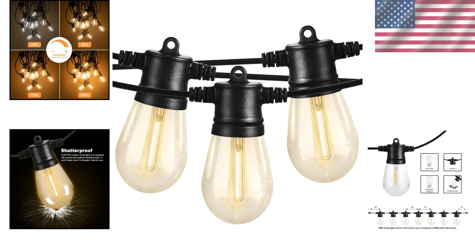 Elegant 96FT Patio Lights for Backyard Bliss - Weather-Resistant 32 LED Bulbs