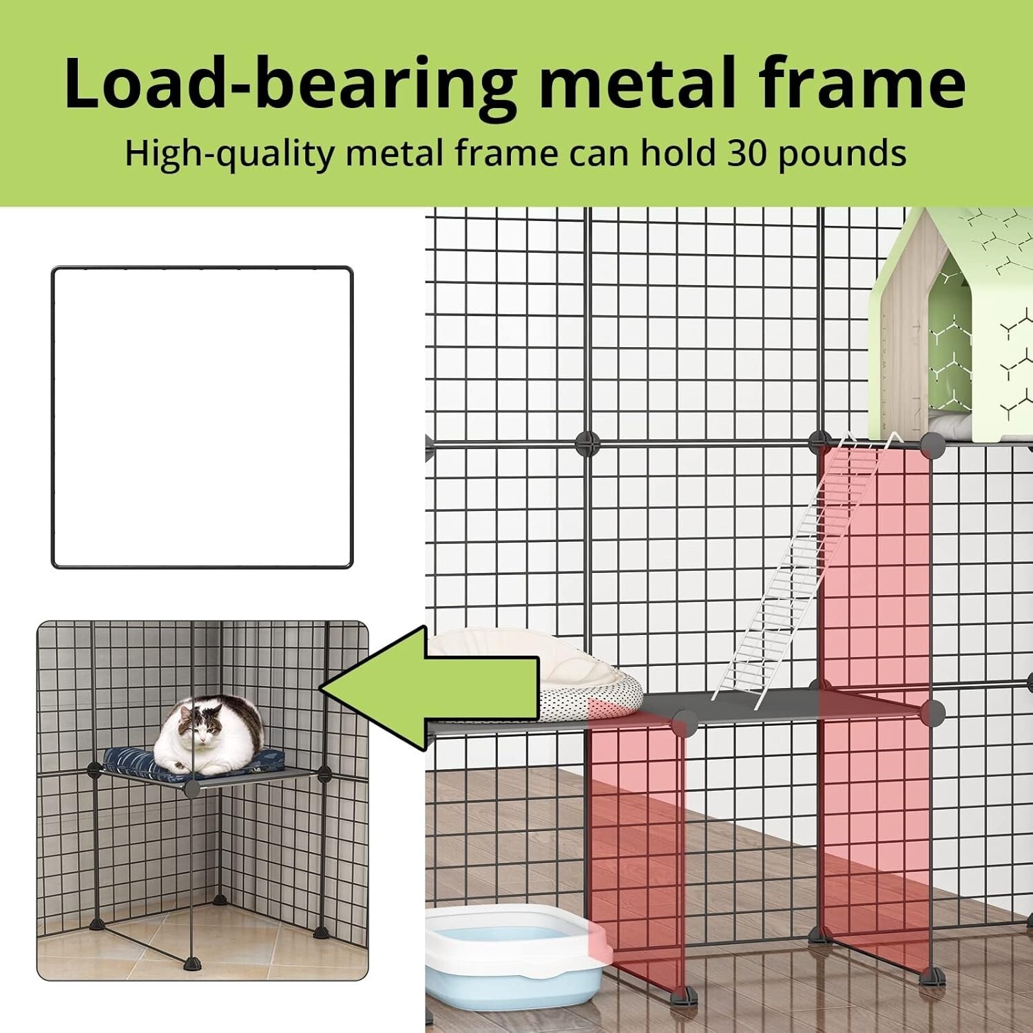 Detachable Indoor Cat Crate - 41” Playpen for 1-4 Cats with Ramp & Organization