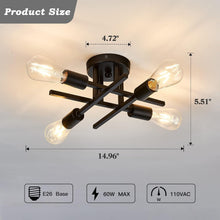 Load image into Gallery viewer, 2-Pack Modern Dimmable 4-Light Semi Flush Mount Ceiling Fixture in Matte Black