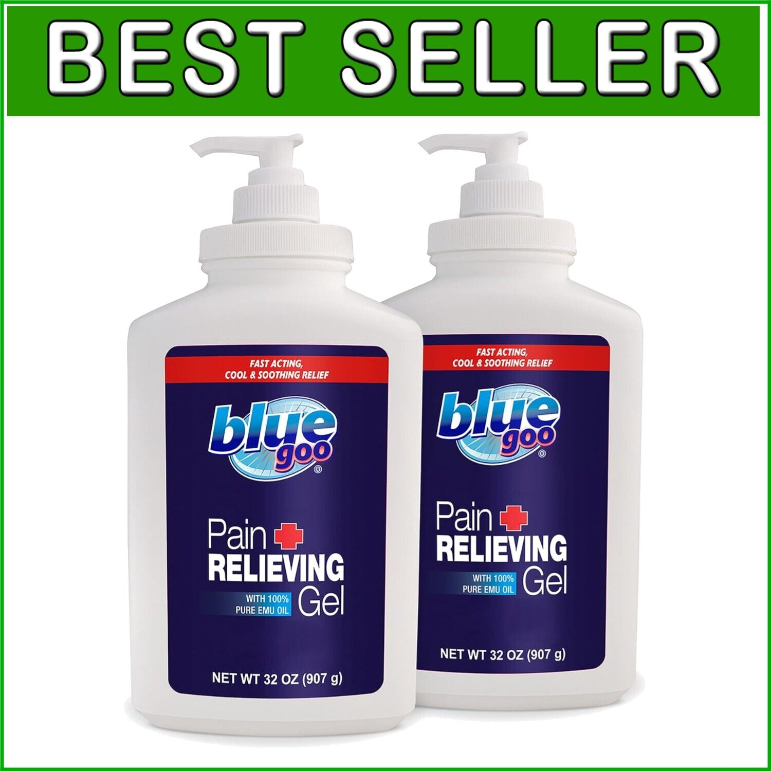2-Pack 32 oz Emu Oil Pain Relief Gel - Cooling & Soothing Formula for Sprains
