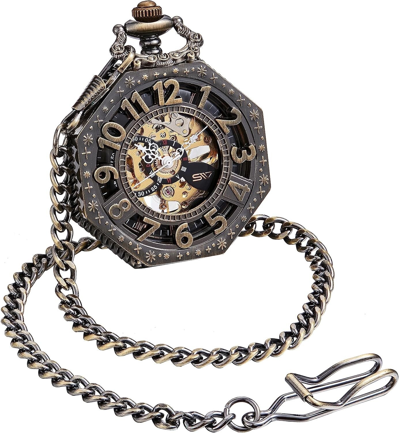 Elegant Mechanical Pocket Watch with See-Through Gears - Ideal for Cosplay