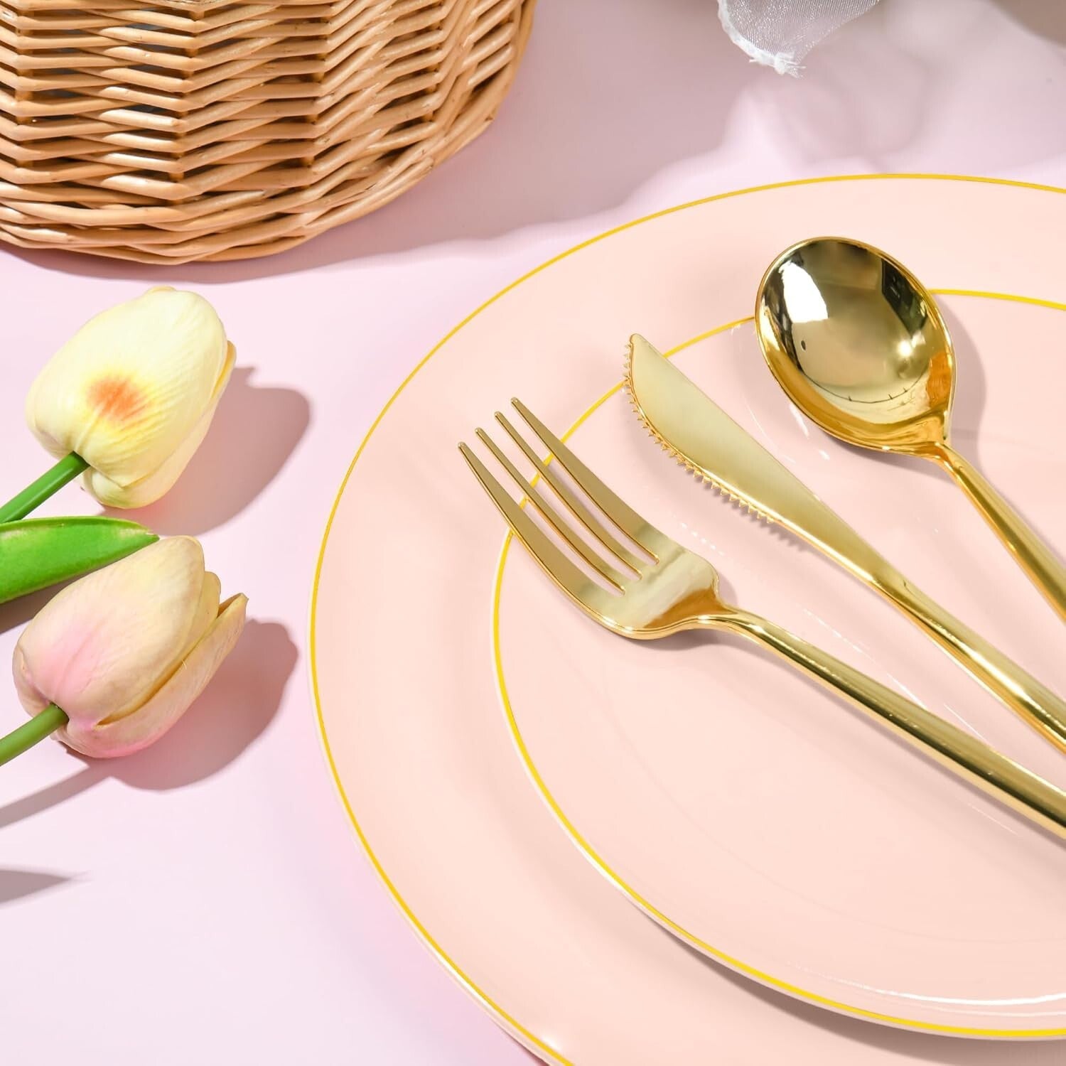Stylish Pink Plastic Plates with Gold Embellishment - Ideal for Parties & Events