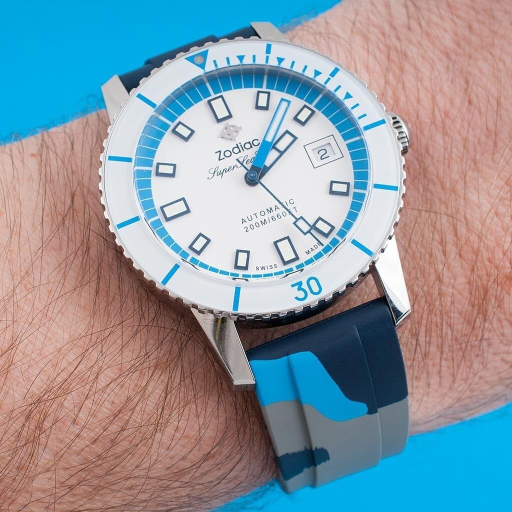 Stylish Quick Release Watch Strap - FKM Rubber in Dark Blue, Light Blue, & Gray