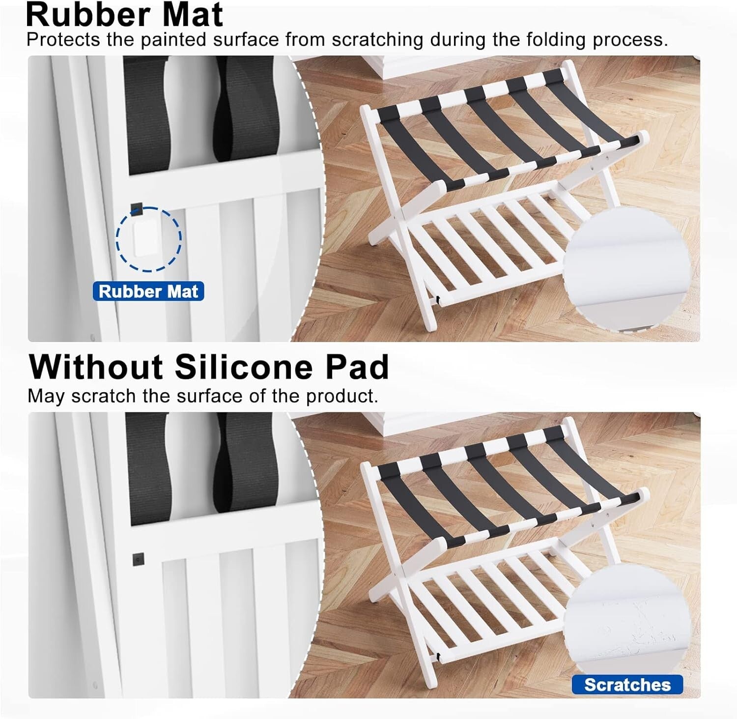 Elegantly Foldable Bamboo Luggage Rack with Upgraded 5 Nylon Straps, 1 Pc