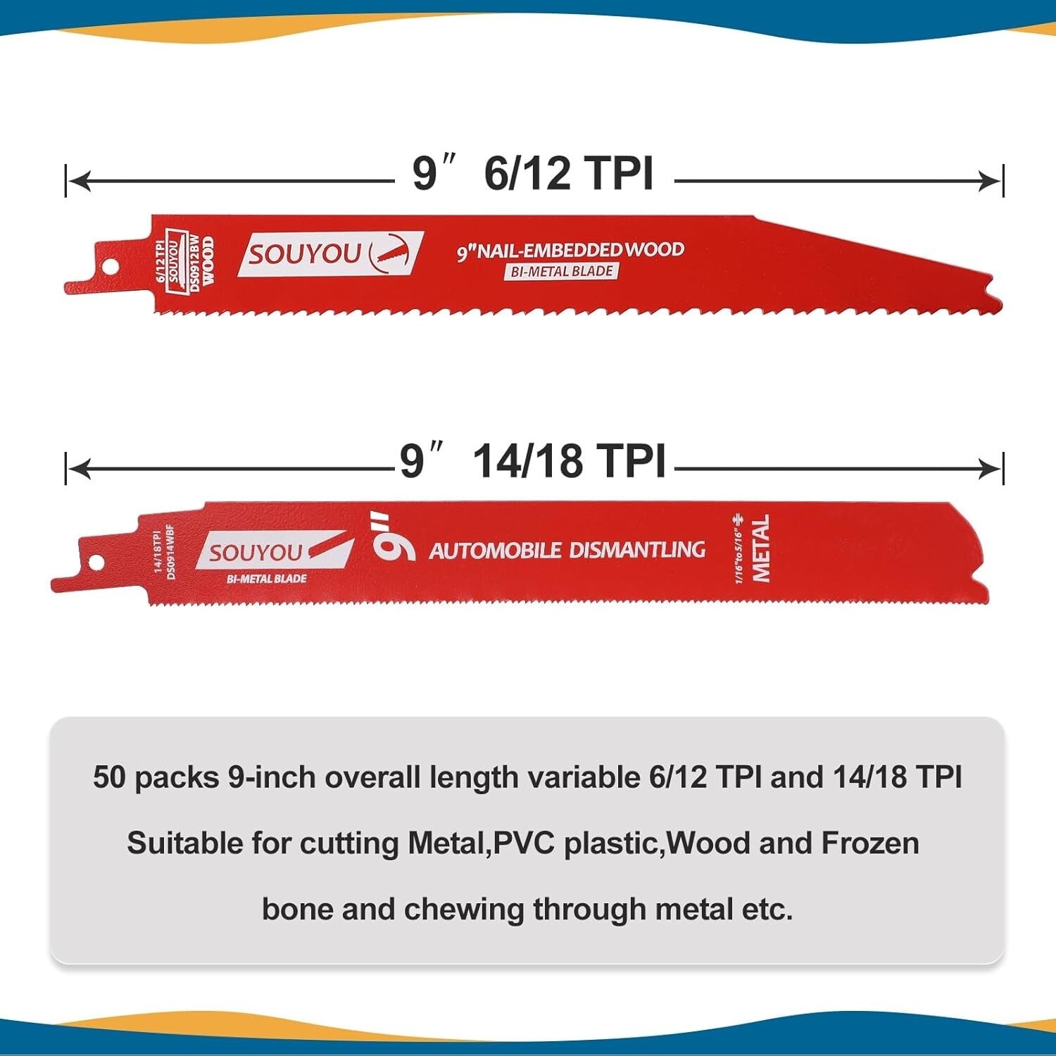 Heavy-Duty Bi-Metal Reciprocating Saw Blades - 50-Pack with Protective Coating