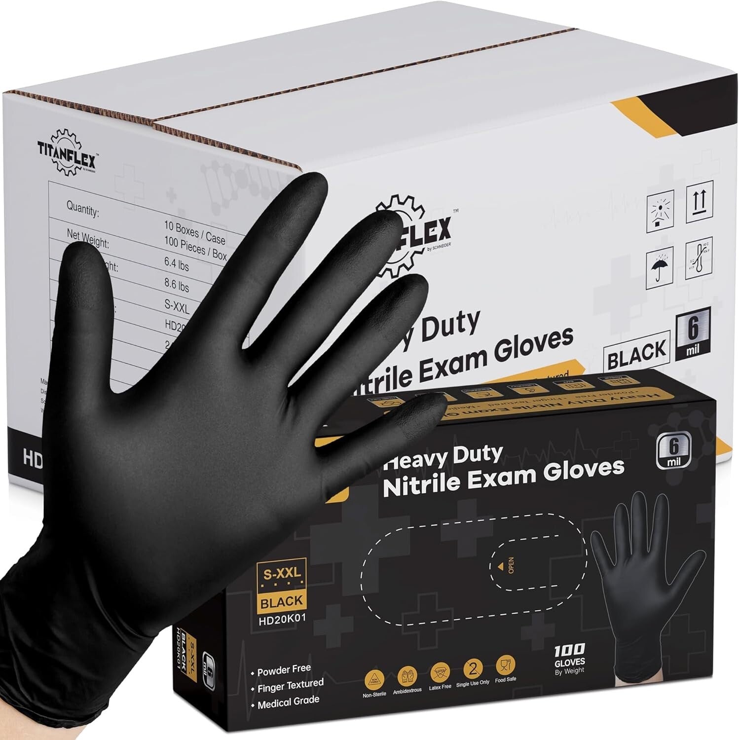 Disposable Nitrile Gloves - 6-Mil Heavy-Duty, Hypoallergenic & Food-Grade Safety