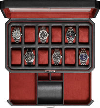 Load image into Gallery viewer, Stylish Black/Red Watch Storage Box with Key Lock &amp; 12 Slots for Men &amp; Women