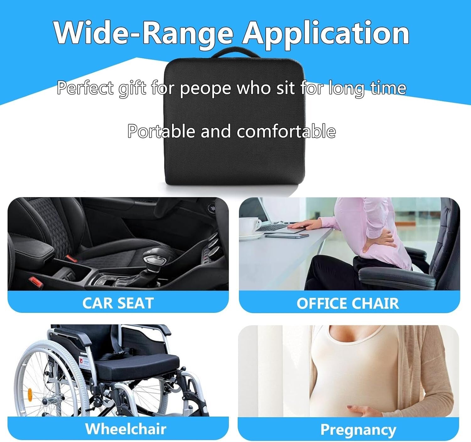 Large Rectangular Memory Foam Cushion - Comfortable Support for Office Chairs