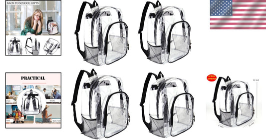 Bulk Clear See-Through Backpacks, 12 Pack for Kids - Large Capacity PVC Bags