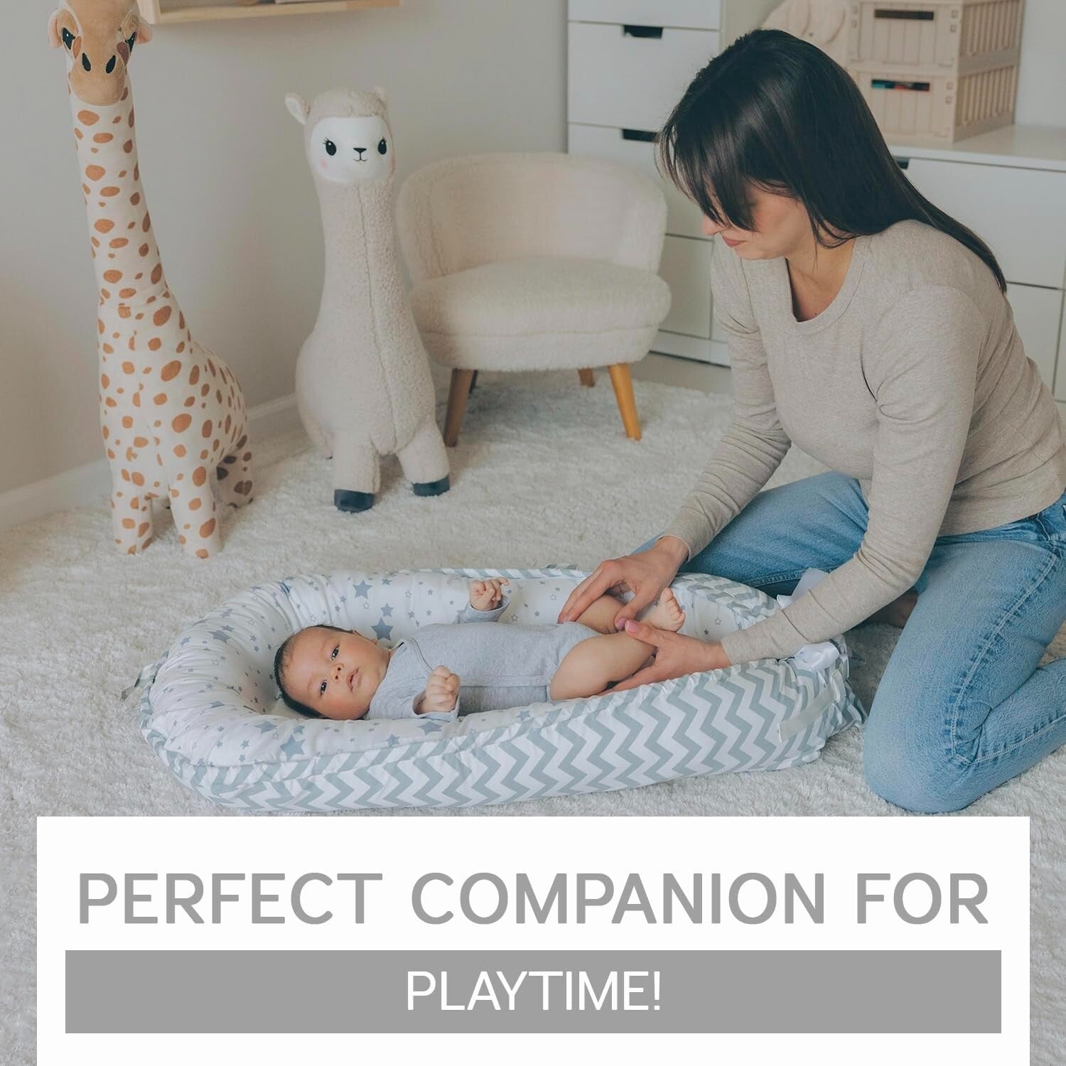 Adjustable Ergonomic Baby Lounger - Organic Cotton Nest for Secure Baby Support