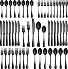 Load image into Gallery viewer, Retro-Inspired 50-Piece Black Stainless Steel Flatware Set for Stylish Dining