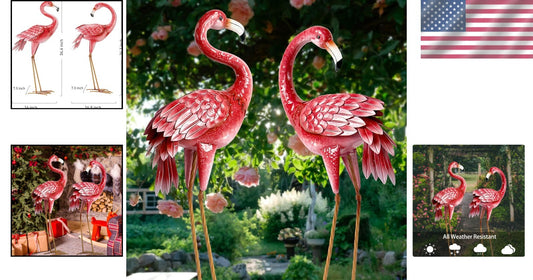 Freestanding Metal Flamingo Statues with Realistic Detail for Gardens & Patios