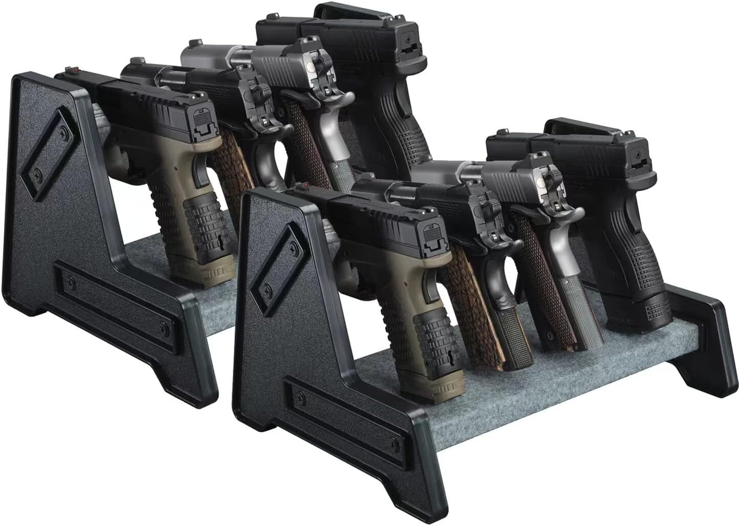 2 Pack Handgun Rack - Elegant 4 Gun Holder with Leather Trim Protection