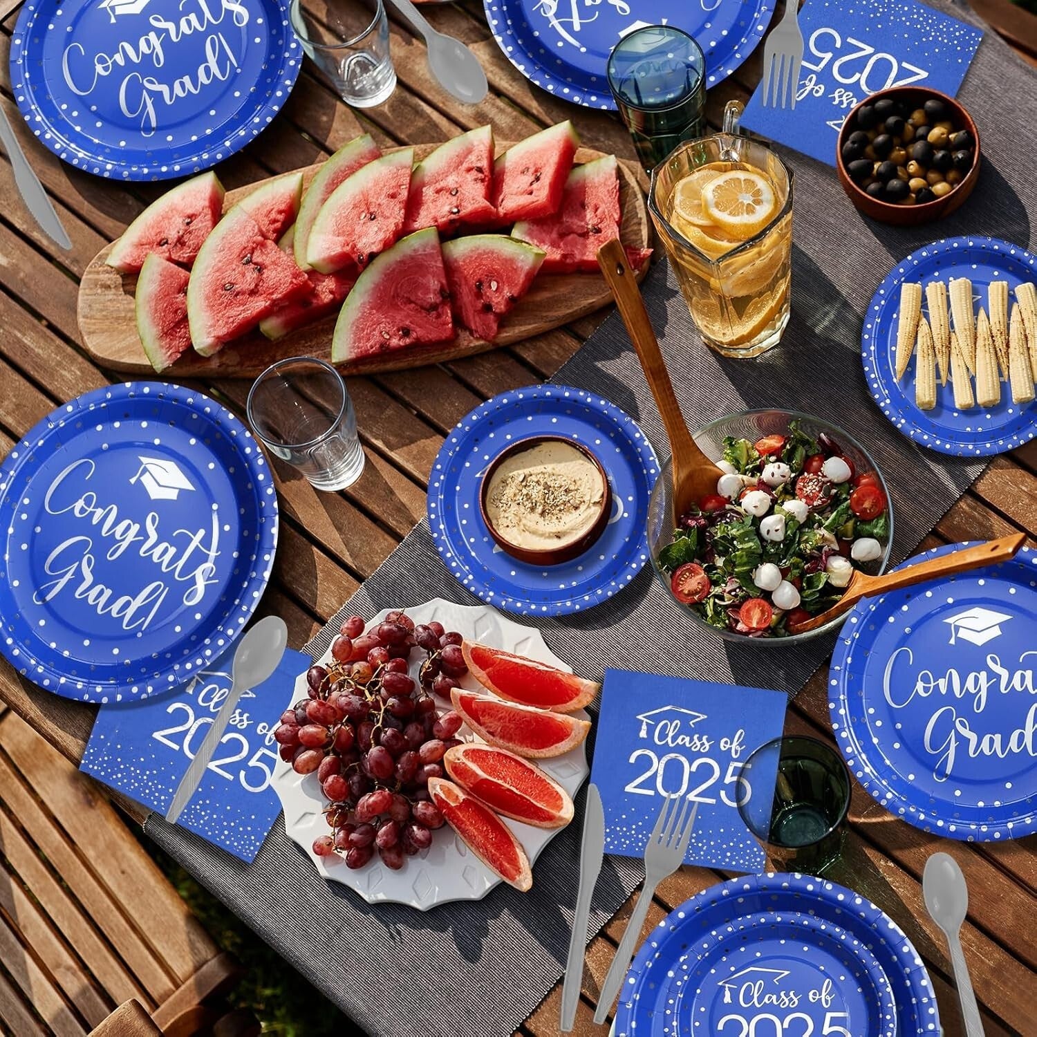 Elegant Blue & Silver Graduation Plate and Napkin Set for Class of 2025 Parties