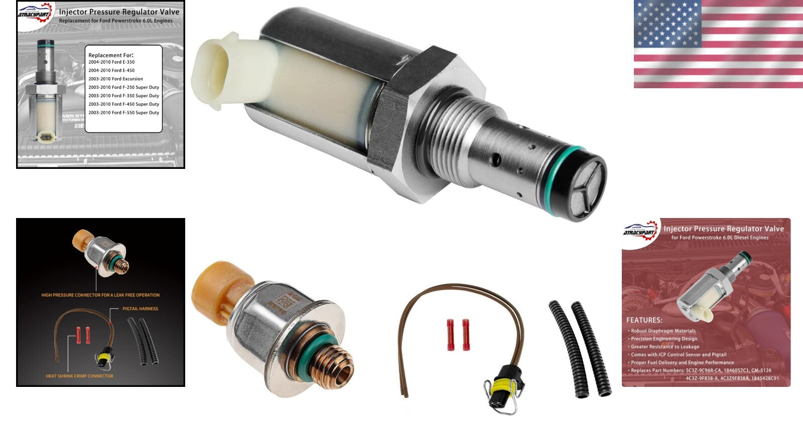 5C3Z-9C968-CA Compatible IPR Valve & ICP Sensor for Ford Diesel Engines 6.0L