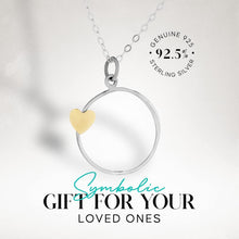 Load image into Gallery viewer, Handmade Silver Circle Charm Necklace with Bronze Heart – Perfect Gift for Da...