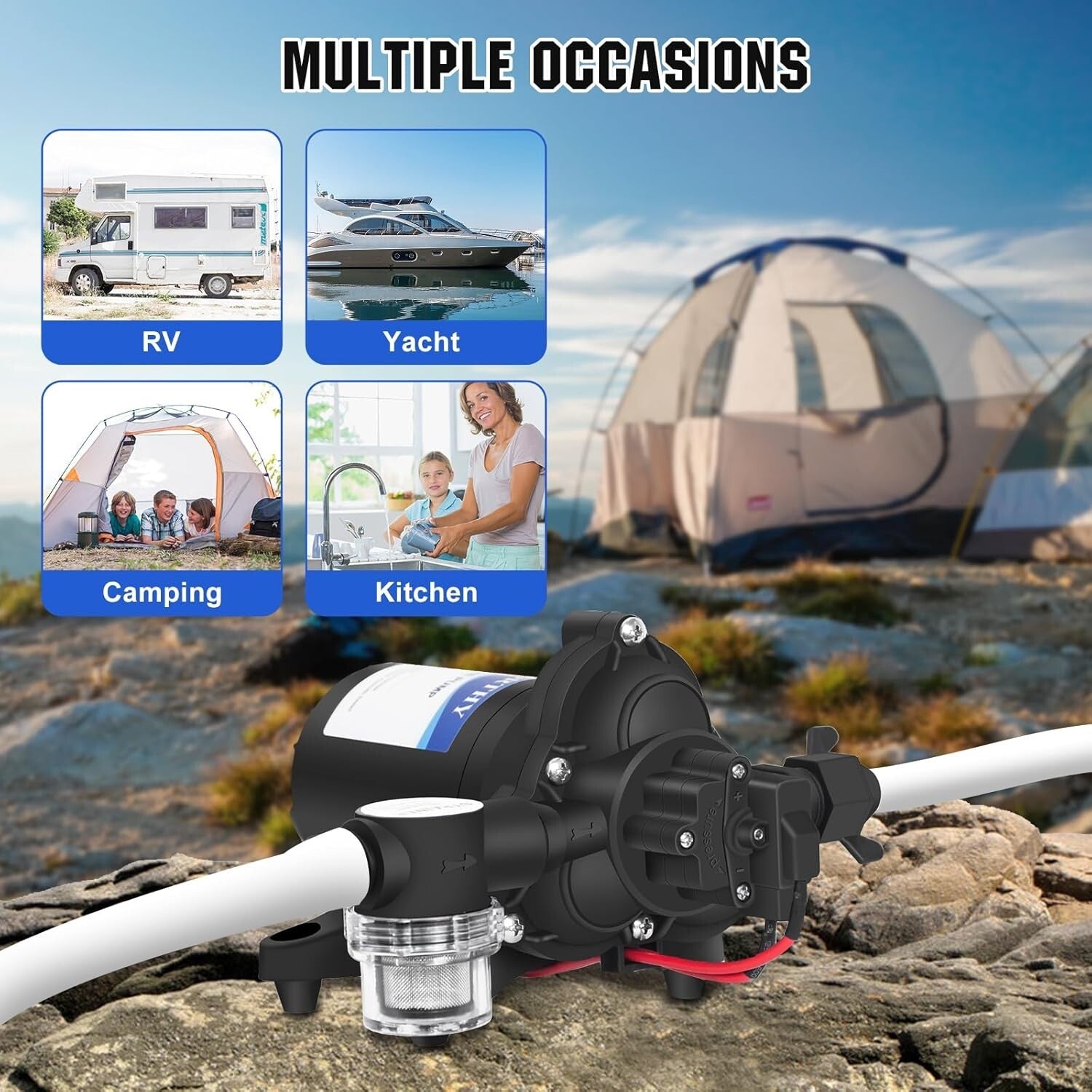 Compact 12V Water Pump with 45PSI Pressure Switch - Ideal for RVs & Campers