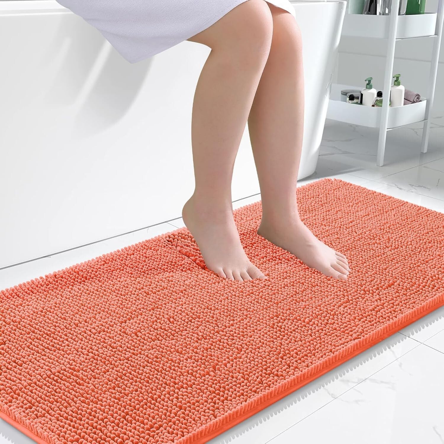 47x24 Modern Coral Chenille Bath Mat - Ultra-Absorbent & Fast-Drying Design