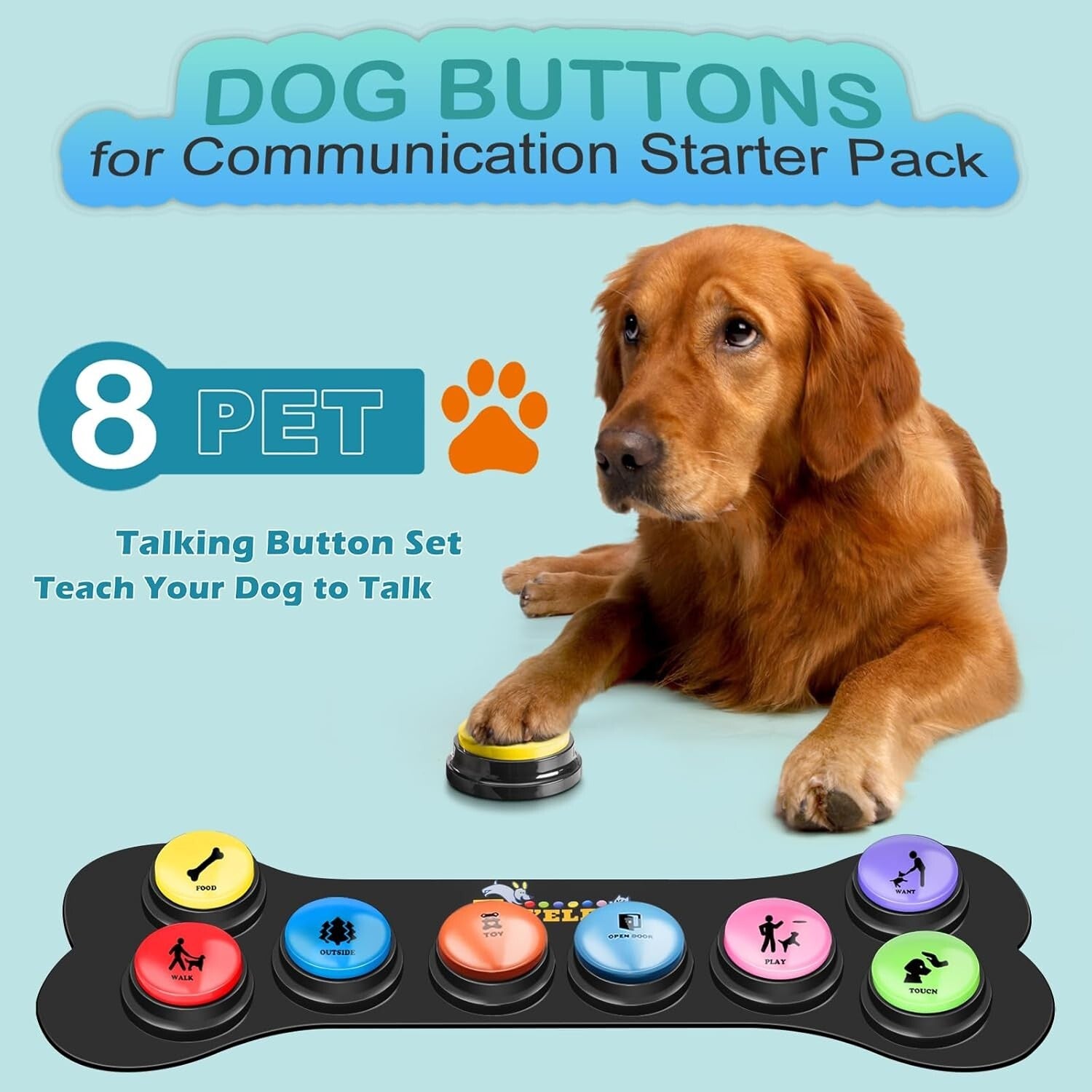 Interactive Dog Communication Button Starter Pack - 8 Colors with Scene Stickers