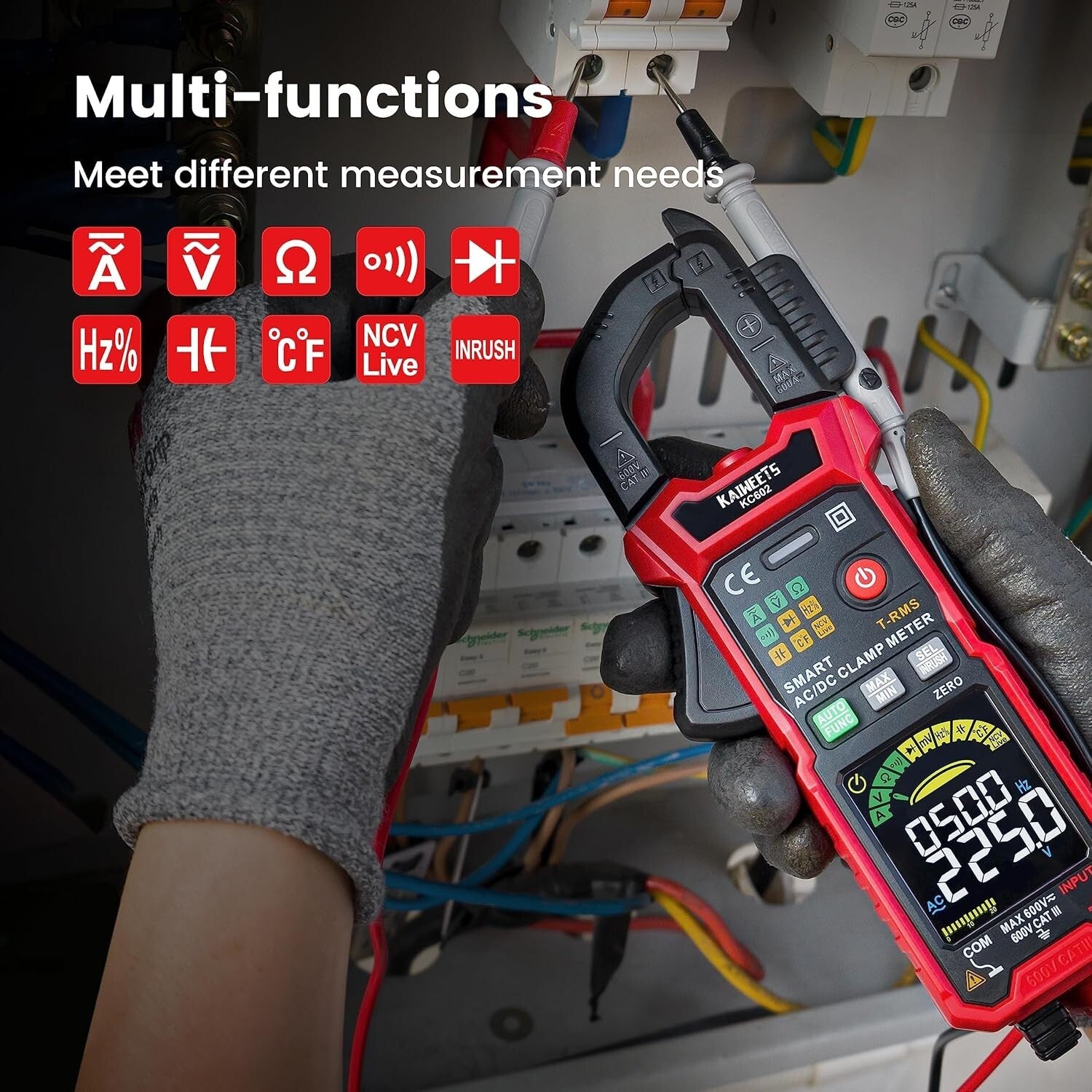 Battery-Powered Clamp Multimeter with Temperature Measurement & Safety Features