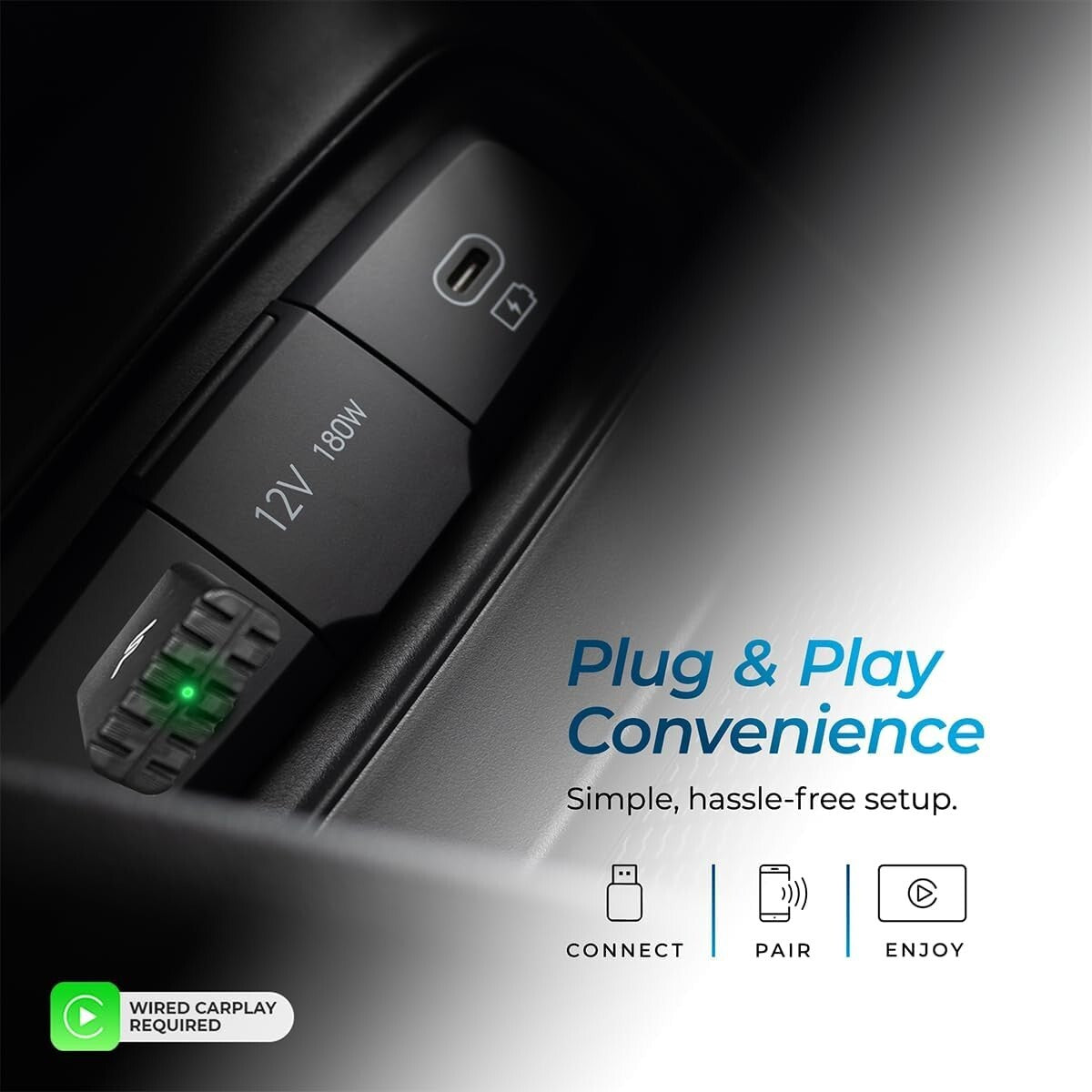 Fast Wireless CarPlay Dongle – Easy Bluetooth Setup with USB-A and USB-C Cables