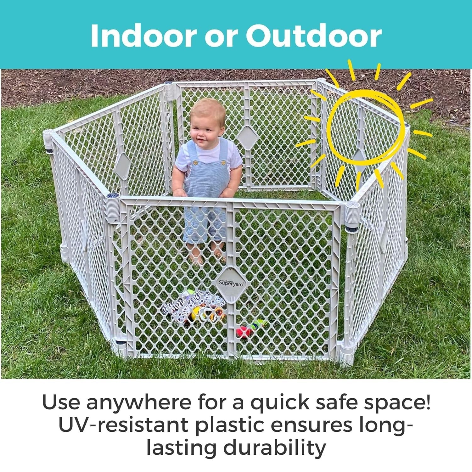 Superyard 6-Panel Free Standing Baby Playpen - Safe Indoor/Outdoor 26" Tall