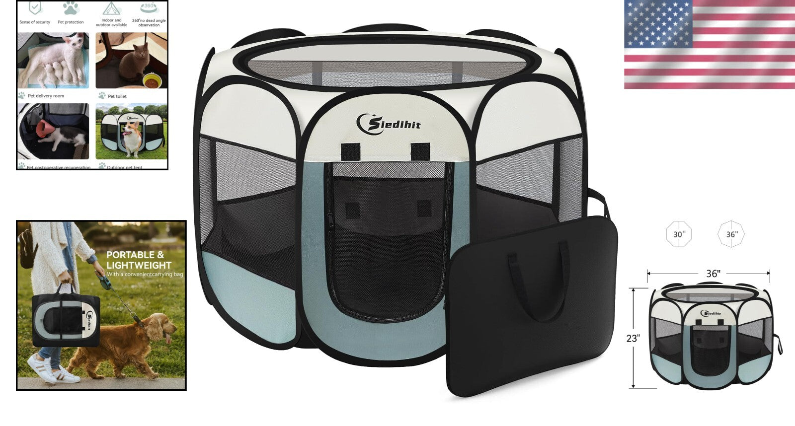 Portable Indoor/Outdoor Pet Playpen for Dogs, Cats, and Small Animals - Grey