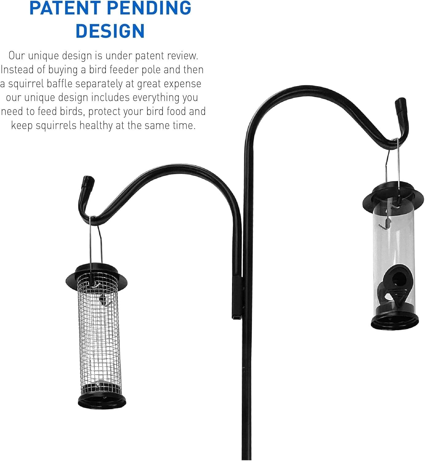 Durable 90-Inch Squirrel Baffle Bird Feeding Station - Includes 2 Feeders