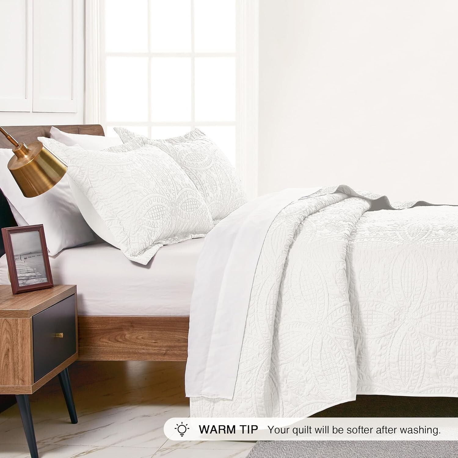 Elegant California King Coin Pattern Quilt Set - 3 Pieces for Year-Round Comfort